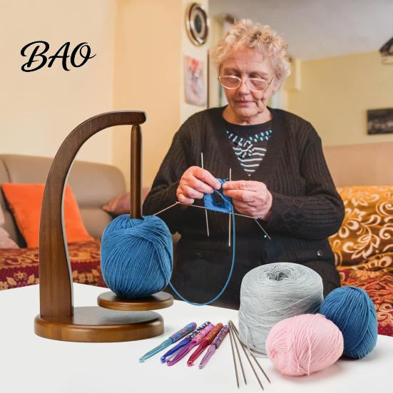 Wool Thread Holder Wooden Magnetic Yarn Holder, Tangle-Free Stand with 1/2 Rotating Spindle, Knitting Organizer Ball Spinner, Crocheting & Accessories
