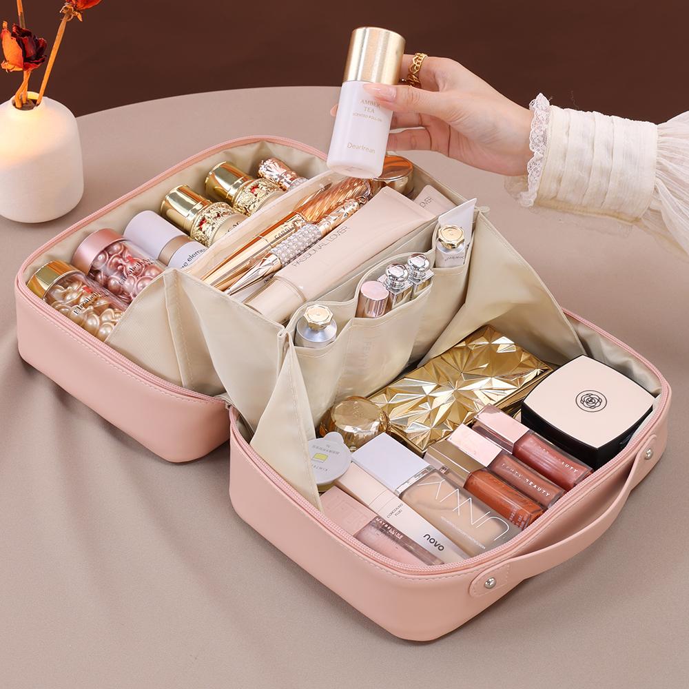 Large Capacity Waterproof PU Leather Makeup Bag Women's Portable Travel Cosmetic Storage Bag Skin Care Wash Bag