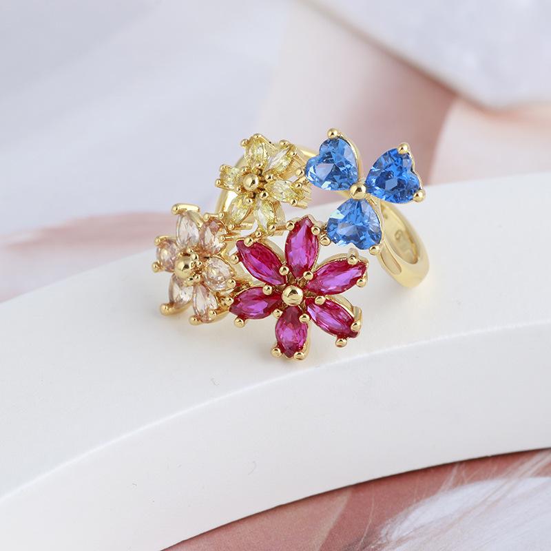 

European And American Jewelry Wholesale Sen Department Sweet Shining Flowers Love Flowers Elegant Ring For Woman Ring 7