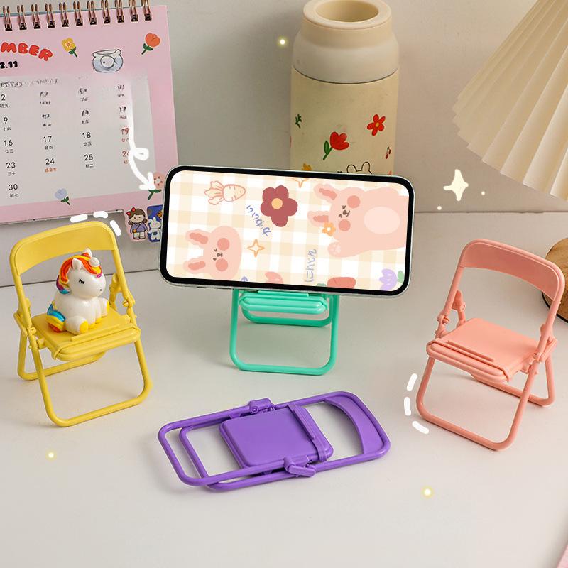 1PC Creative Folding Chair Desktop Phone Holder Macaron Decorative Cute Ornament Portable Lazy Holder