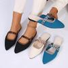Fashion 2024 New Summer High Quality Women's Shoes Fashion Baotou Women's Slippers Fabric Pointed Toe Square Heel Women's Flat Shoes