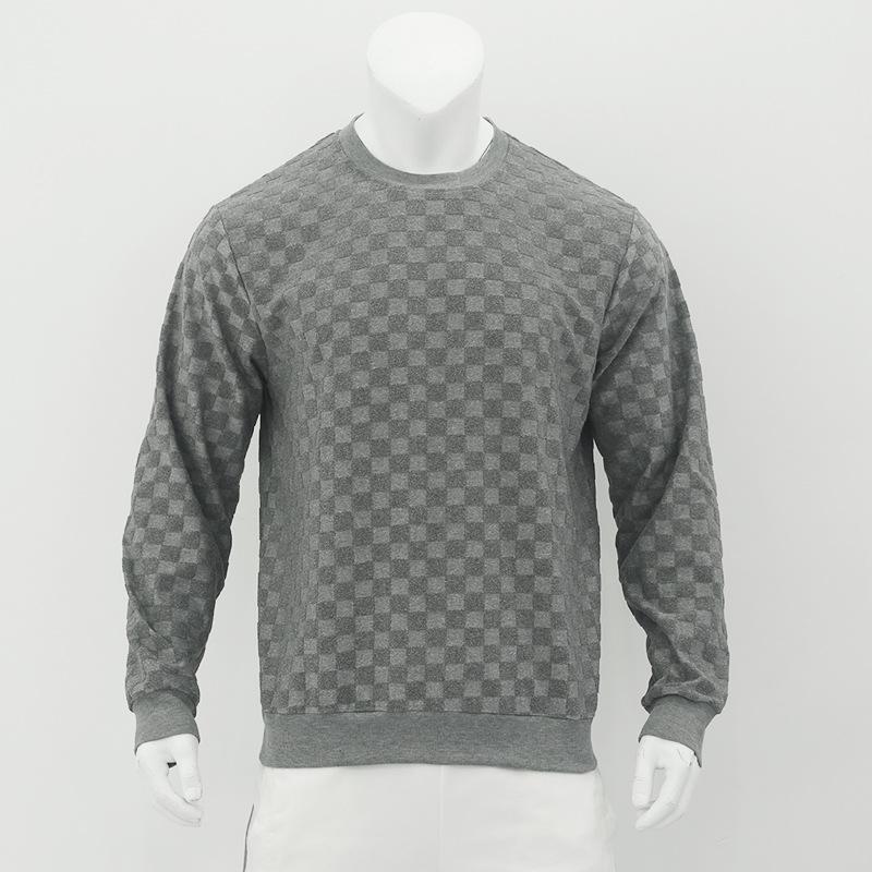 Men's Autumn/Winter Heavyweight Jacquard Checkered Crew Neck Long-Sleeved Sweater