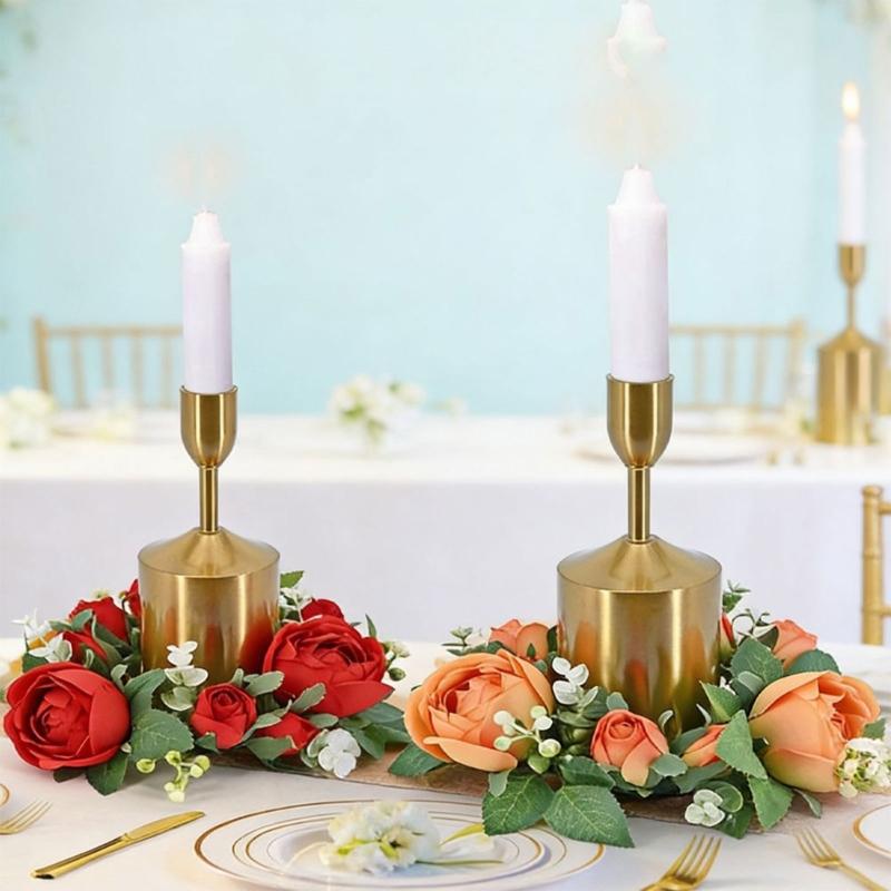 Artificial Rose Flower Candle Wreath Valentine's Day Candle Stand Rings for Pillars Wine Bottle Wedding Decoration