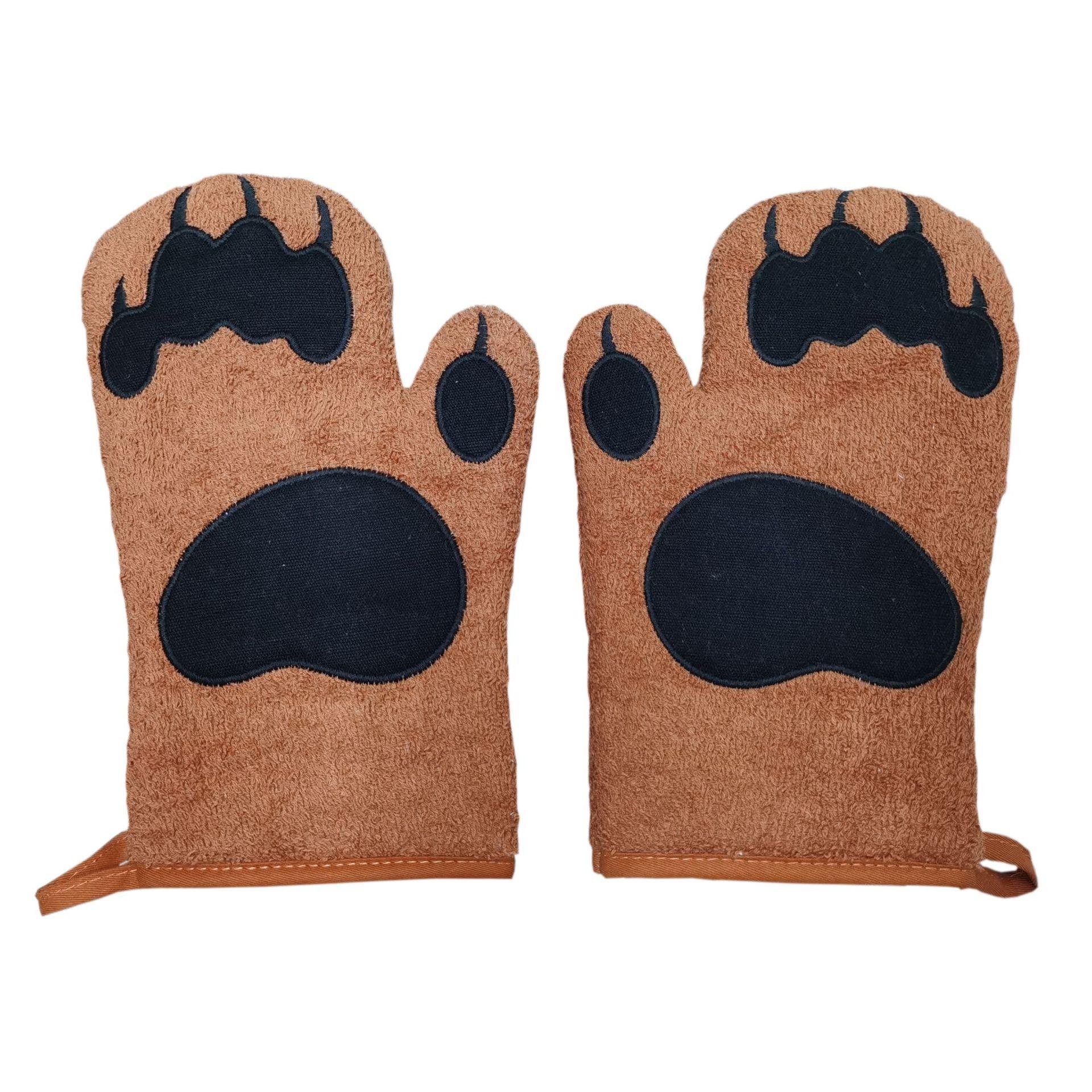 Embroidered bear paw gloves canvas insulation oven gloves microwave oven anti-scalding pure cotton towel gloves