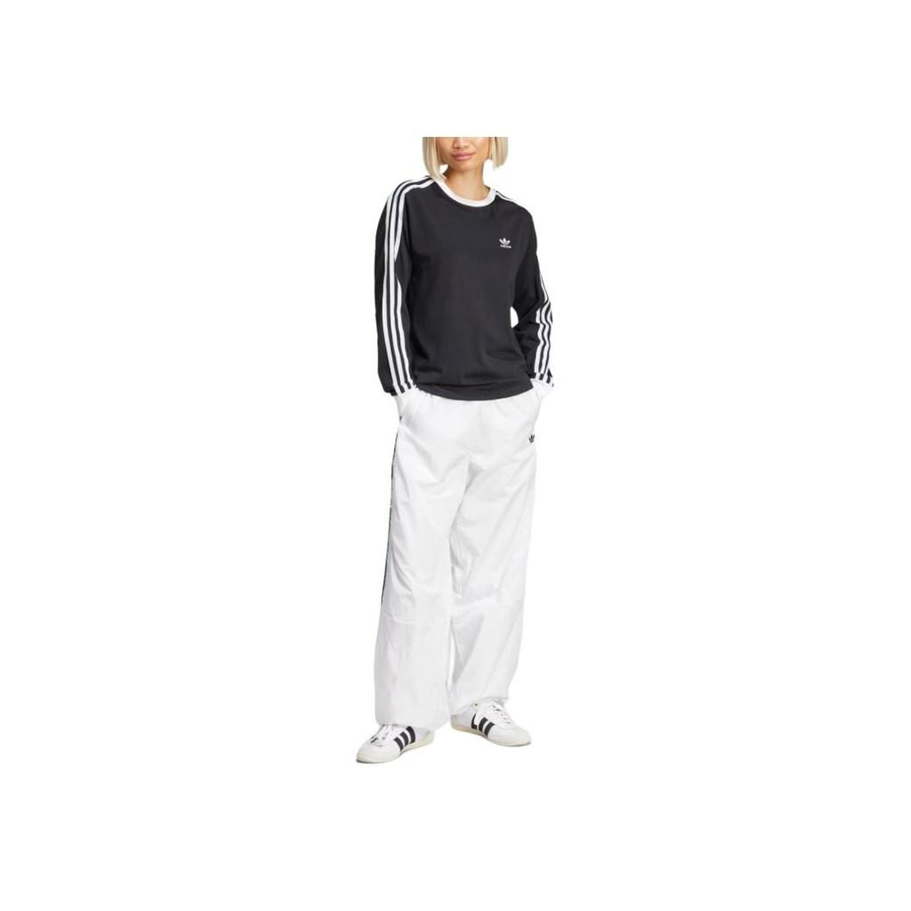 adidas Originals Striped Crew Neck Long Sleeve T-Shirt Women Tops Black JC5774