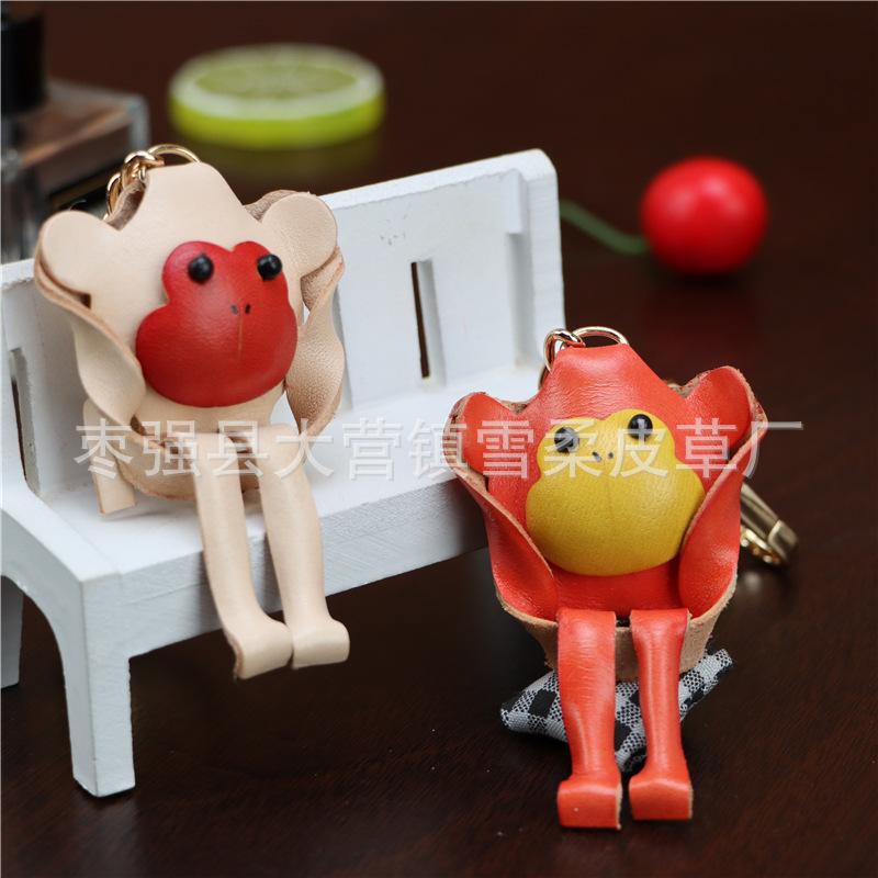 First Layer Cowhide Little Monkey Pendant Car Keychain Leather Rope Bag Pendant Accessories Zodiac Gifts