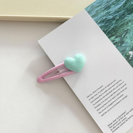2Pcs Girl Hairpins Candy Color Heart Decor No Slipping Traceless Hair Pins Side Bangs Hair Clips Versatile Hair Accessories