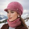 Women's Warm Knitted Winter Hat Warm Hat with Padded Fleece Lining and Ear Protection with Sun Visor Brim