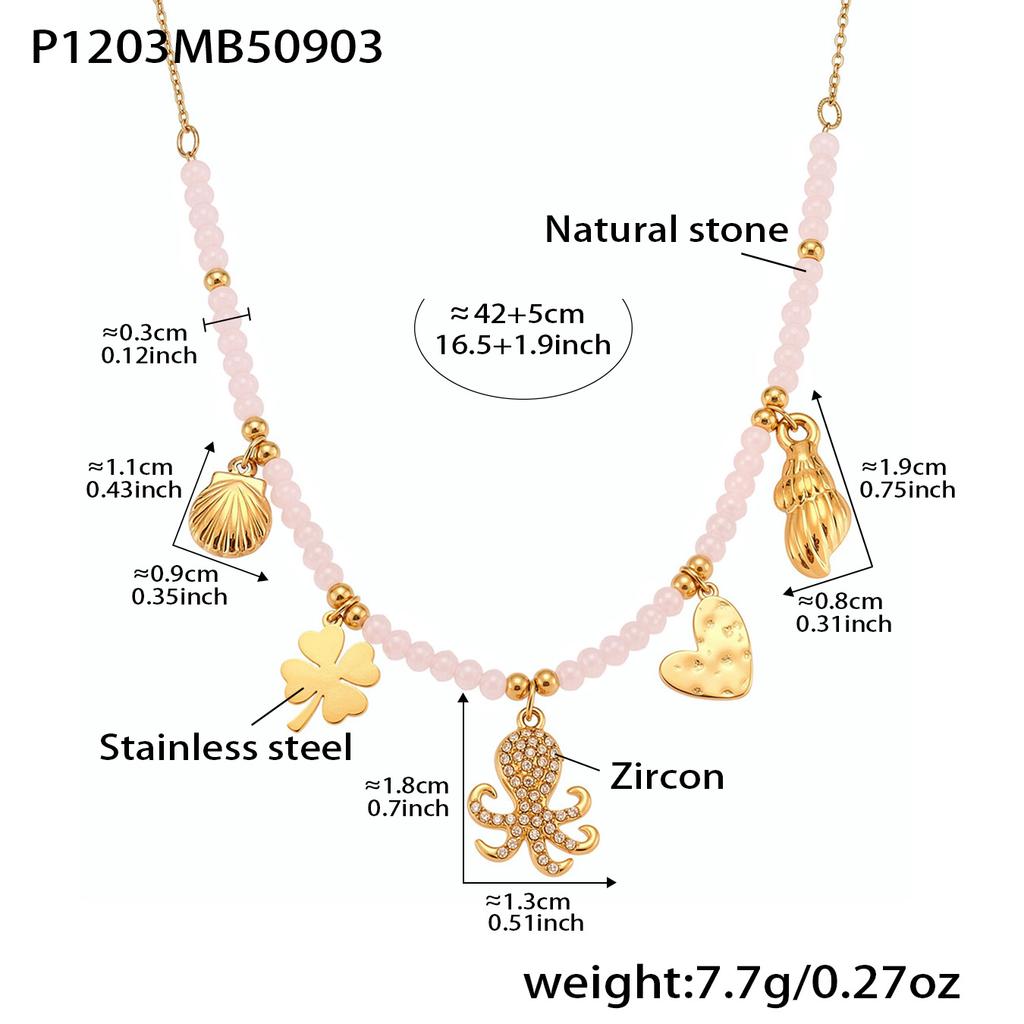 Multi Color Beaded Necklace In Stainless Steel 18k Gold Plated Chain Charm Necklaces Natural Stone Beads Necklace For Women