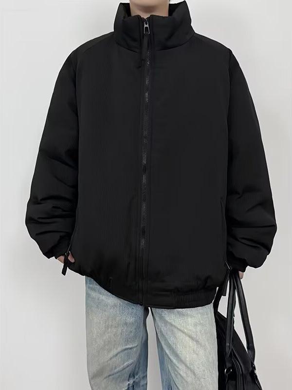 Men's Winter Maillard Stripe Cotton Jacket with Stand Collar - Japanese Neutral Style, Thick and Loose
