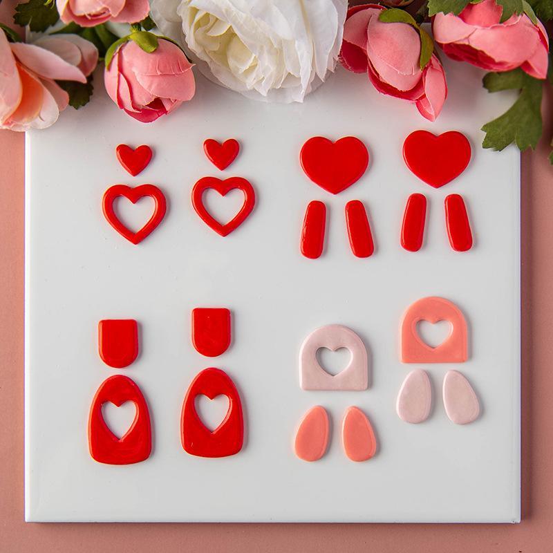 Valentijnsdag Serie Hartvormige Polymeerklei Zachte Keramiek Mallen Cartoon Hart Oorbellen Sieraden Hanger Maken Snijgereedschap