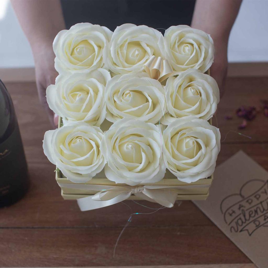 Soap Rose Bouquet 14 Cream Roses Round