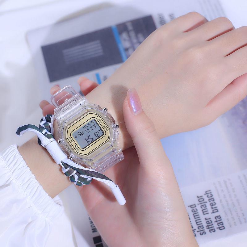 New Korean-Style Transparent Strap Small Square Multi-Function Waterproof Sports Watch for Students