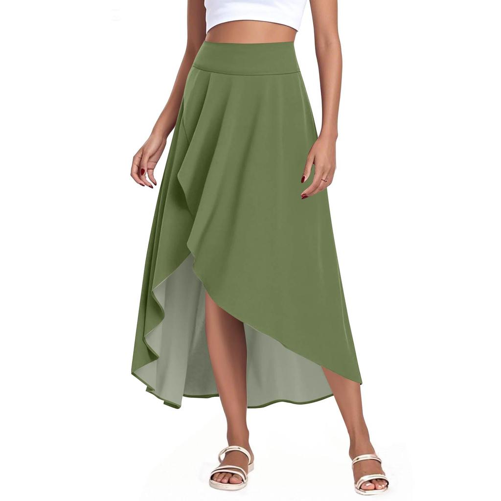 Women's Fashion Casual Solid Colour Slit Ruffle High Waist Fluttering Shorts Skirt