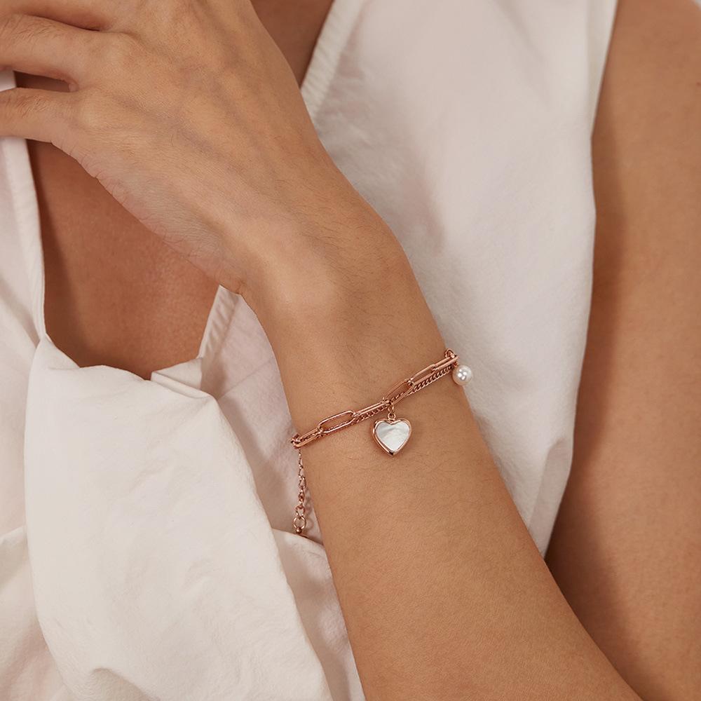 Fashion niche design personalized double-layer bracelet temperament versatile heart simulation pearl stainless steel bracelet