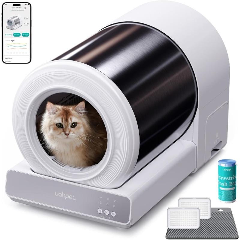

Uahpet Самоочищающийся лоток для кошек из нержавеющей стали, Автоматический лоток для кошек с управлением через приложение, Нижний вход, Датчики безопасности темно-синий