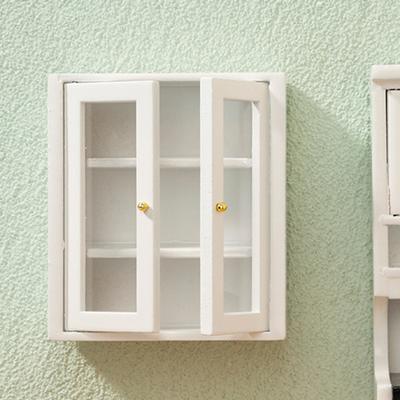 Dollhouse Wall Cabinet Realistic Clear Glass Door Mini 1/12 Doll House Miniature Wall Cabinet Model Simulation Furniture Accessories for Bathroom