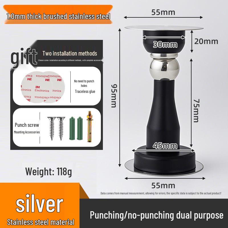 Magnetic Stainless Steel Door Stopper - Anti-Collision Wall Mount, No-Drilling, Strong Magnet for Indoor Use.