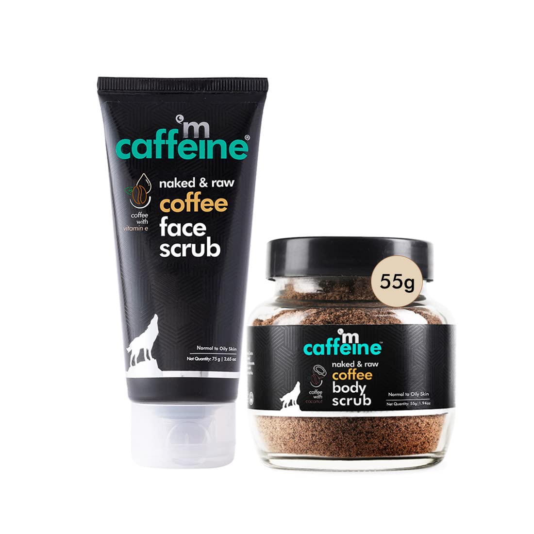 mCaffeine Exfoliating Coffee Body & Face Scrub Combo for Tan Removal & Smooth Skin – 55gm Body + 75gm Face