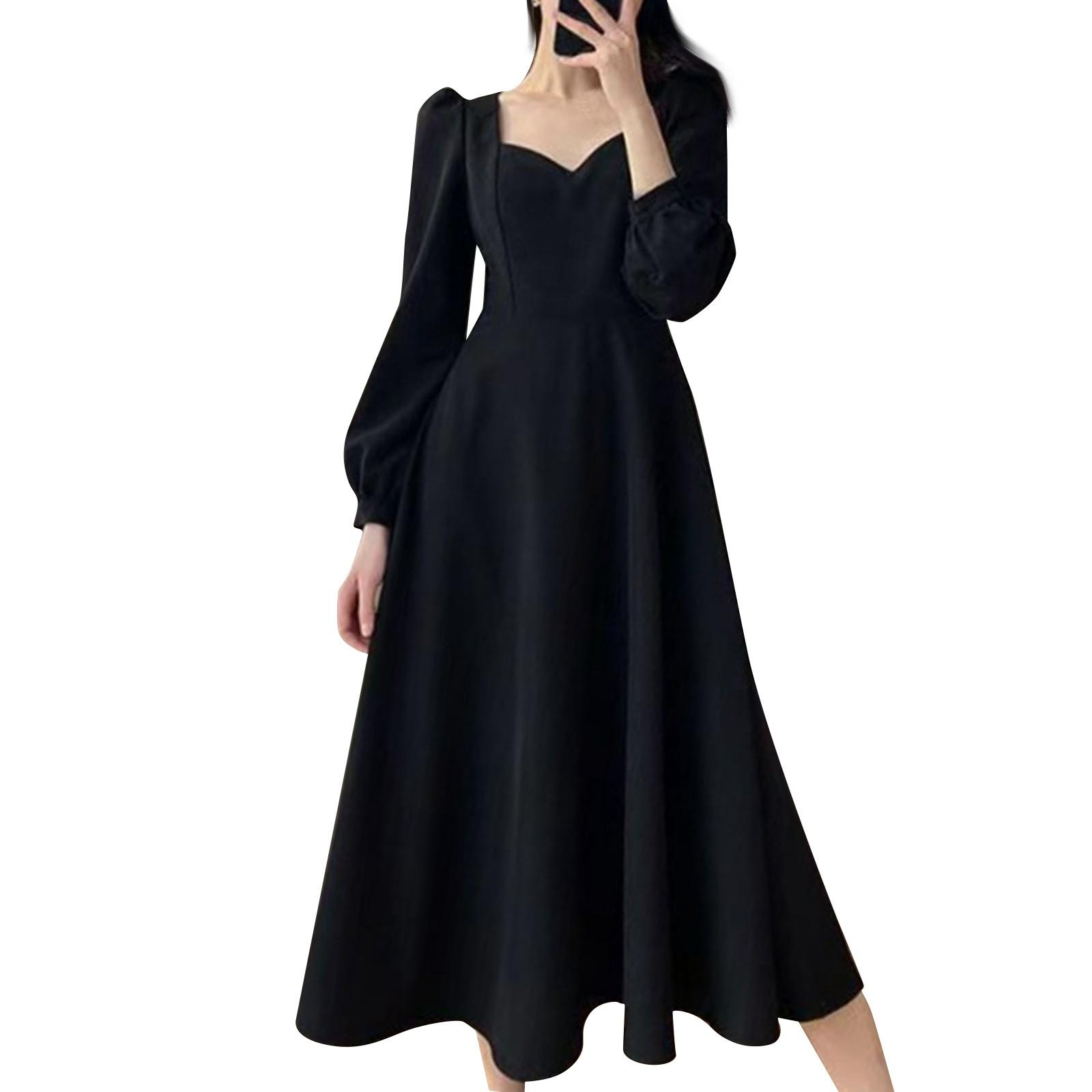 

Платье для женщин, летнее, узкое, черное платье, французское, квадратный вырез, платье длиной до колена XXXL чёрный