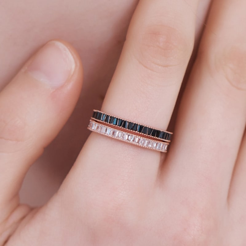 ELLE Jewelry White Black Stone Layered Ring ELBRWR146