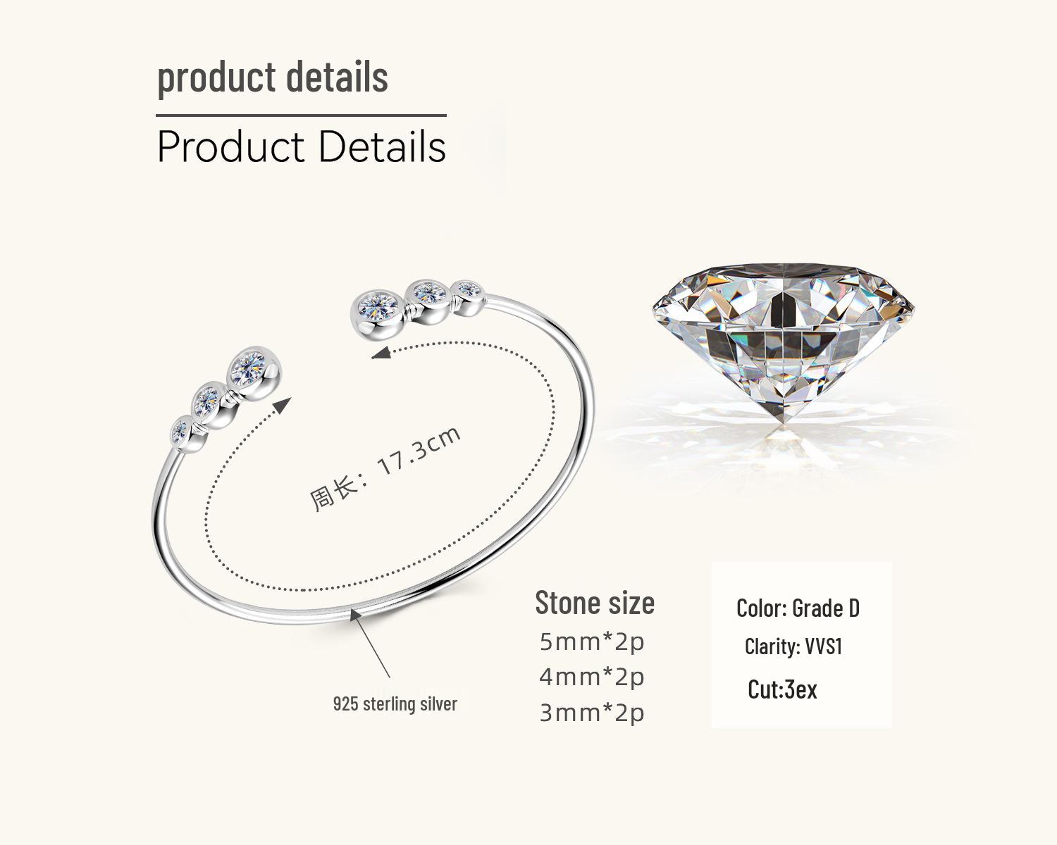 

Элегантный браслет с муассанитом для женщин: Модный дизайн из стерлингового серебра 925 пробы высокого класса 1.8 Carat