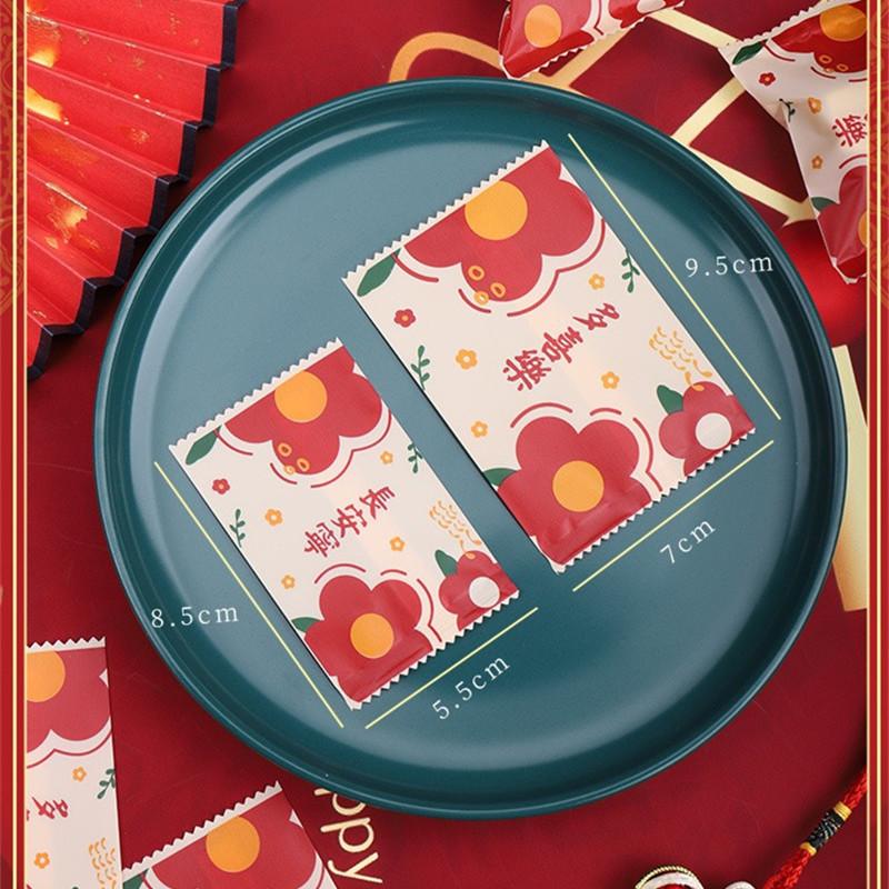 100 Stück 7x9,5cm Chinesisches Neujahr Schneeflocke Knusprige Verpackung Backen Keks Süßigkeiten Maschinengeeignet Versiegelt Event Party Geschenktüten