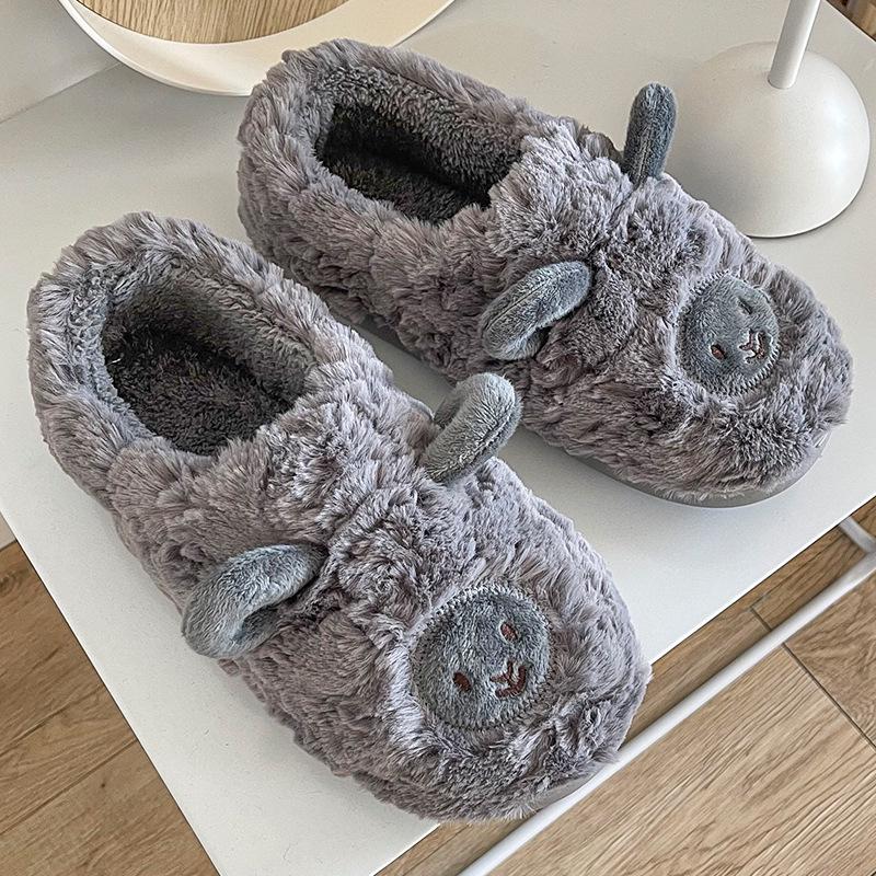 Plush Cartoon Lamb Heart Slippers for Couples - Cozy Indoor Winter Footwear for Women & Men