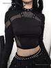 Punk Style Slim Fit Mesh Patchwork Hollow Long Sleeve T-shirt for Women