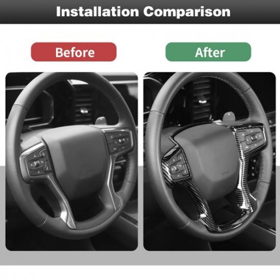 Carbon Fiber Steering Wheel Panel Trim Frame For Chevrolet Silverado 1500 +