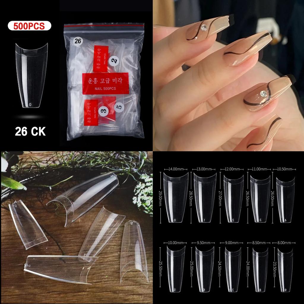 500PCS Natural Transparent Ballerina Almond  Round End Full/Half Ballet Coffin French False Nail Tips Fake Toenail Tip Manicure