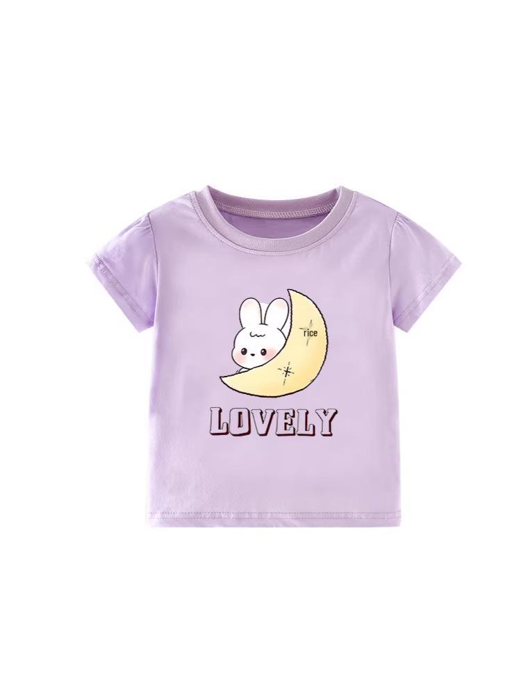 Girls' Summer 2026 Cartoon T-Shirt, Round Neck, Short Sleeve (Ages 2-7)