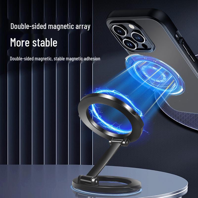 Dwustronny Magnetyczny Uchwyt na Telefon MagSafe i Pierścień - Całkowicie Metalowy Stojak Biurkowy