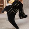 Women's Mid-calf Boots Retro Rivet Short-tube Chelsea Boots Fashion Pointed High Heeled Boots for Women Suede Cowhide Ankle Boot