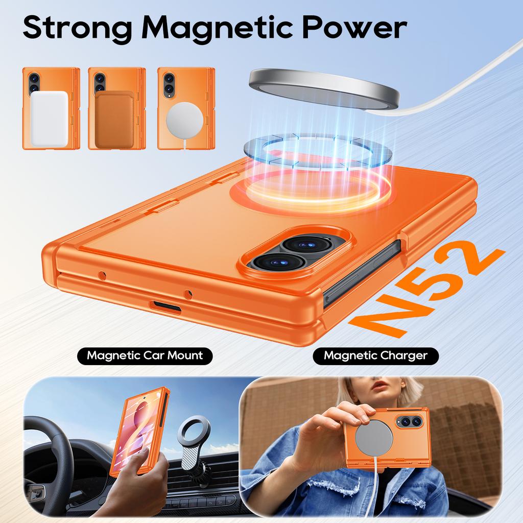 Samsung Galaxy Z Fold 8 Case with Hinge Protection Magnetic Ring Built-in Screen Protector PC TPU Cover-Orange