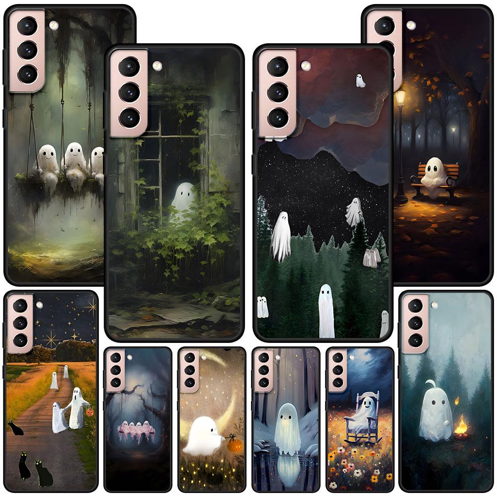 

Эстетичный милый чехол Ghost Art для Samsung Galaxy S23 S22 Ultra S21 S20 FE S9 S10e S10 Lite S8 Plus мягкий черный чехол для телефона из ТПУ