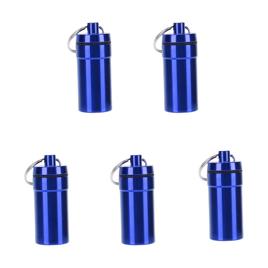 5pcs Mini Keychain Tablets Case Water Proof Aluminum Alloy Portable Outdoor Tablets Container 22x52mm Blue