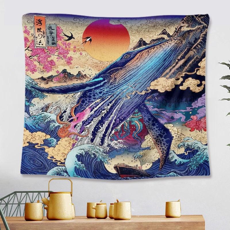 Japanese Tavern Sea Wave Tapestry Ghost Samurai Decorative Tapestry Room Decoration Home Decor Dorm Wall Hanging Backdrop Cloth