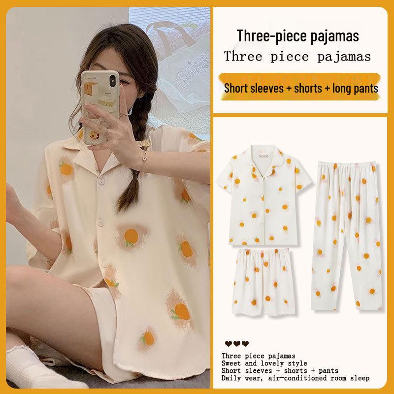 Summer Fashion Pajamas: Women's Short Sleeve Three-Piece Set with Cartoon Pacha Dog Design, Suitable for Home or Outdoors