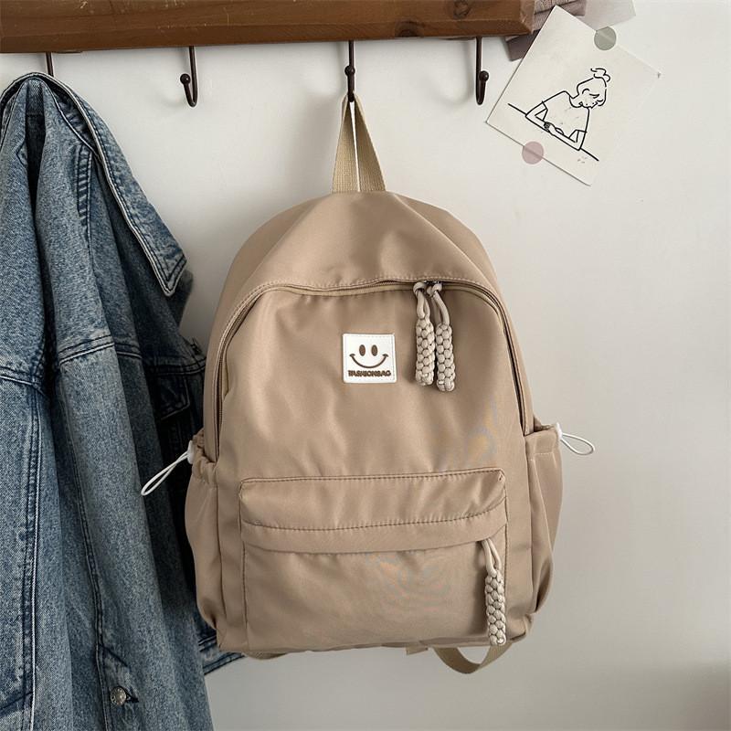 Smiling Pattern Face Solid Color Backpack Oxford Schoolbag For Daily Use Fashion