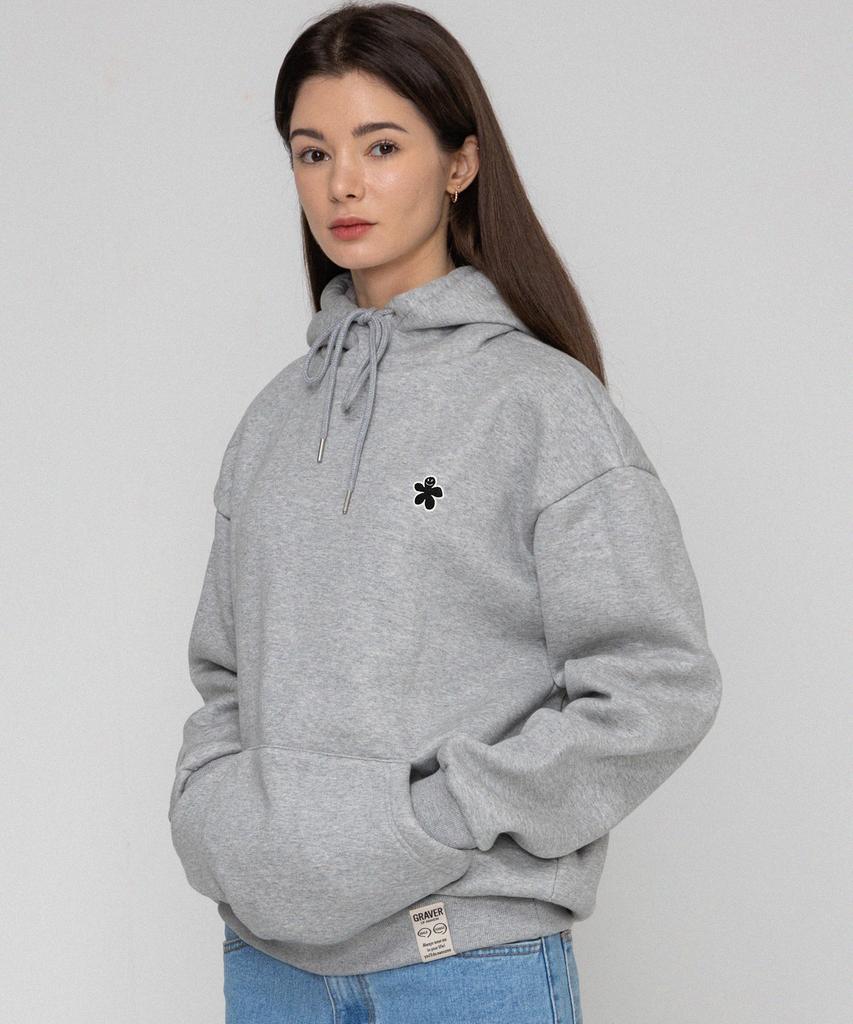 [Unisex] Black Odd Flower Embroidered Hoodie_Gray