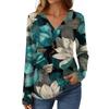 Women's Casual Fashion Brushed Retro Floral Print Long Sleeve V-Neck Top T-Shirt