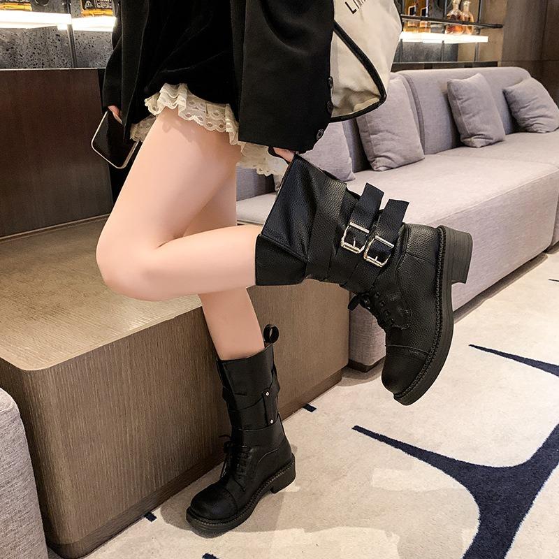 Summer Boots New Retro Belt Buckle Locomotive Boots Thick Heel Boots Outdoor Wear Short Boots