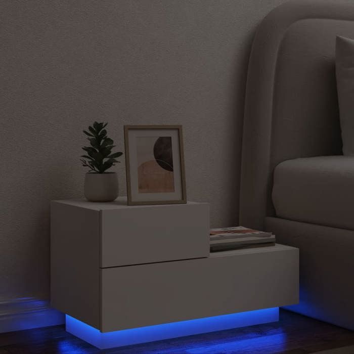 VidaXL Table de Chevet avec Lumières LED, Armoire de Nuit avec Rangement, Table de Nuit, Armoire de Chevet Chambre, Moderne, 836777