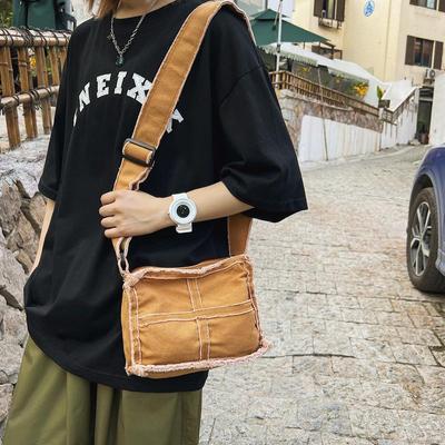 Retro Raw Edge Canvas Shoulder Bag - European & American Style Crossbody for Women