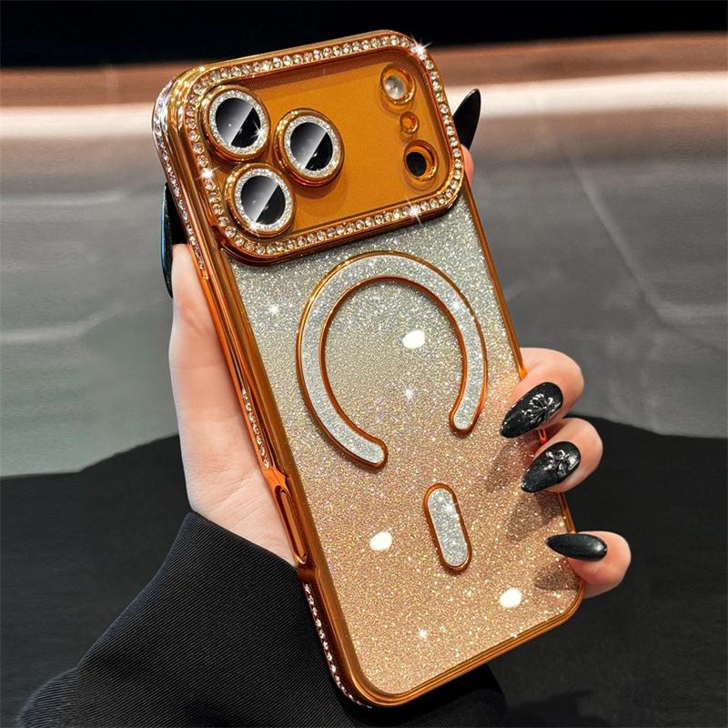 Luxury Gradient Diamond Magsafe Case for iPhone 17 Pro Max 17 Air Plating Soft Cover for iPhone 16 15 14 13 12 11 Pro Max 16 Plus