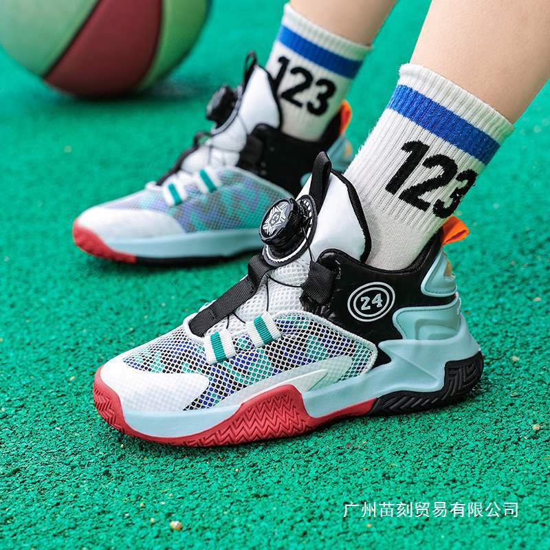 Youth basketball shoes spring and summer children's mesh classmates breathable rotating buckle sports shoes