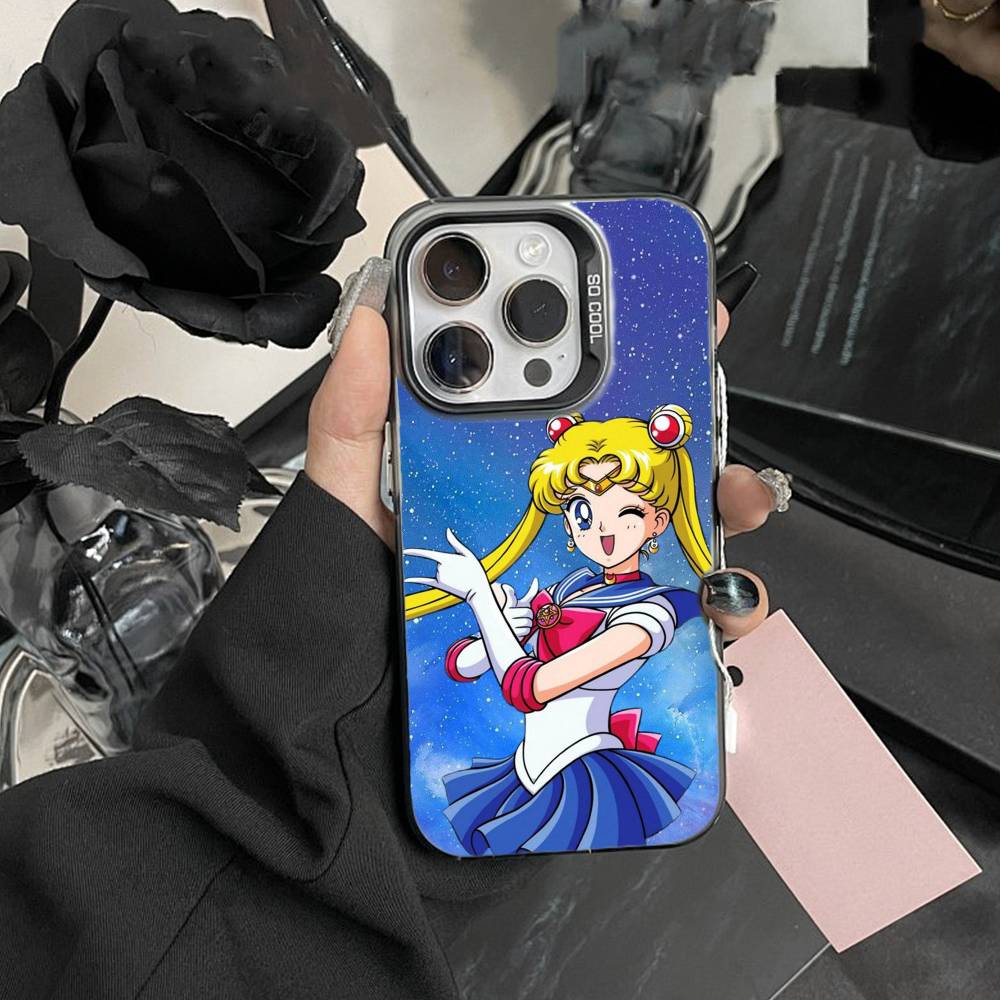 Cartoon I-Sailor M-Moon Phone Case For iPhone17, 16,15,14,13,12 Pro Max Black Candy Matte Shockproof Cover