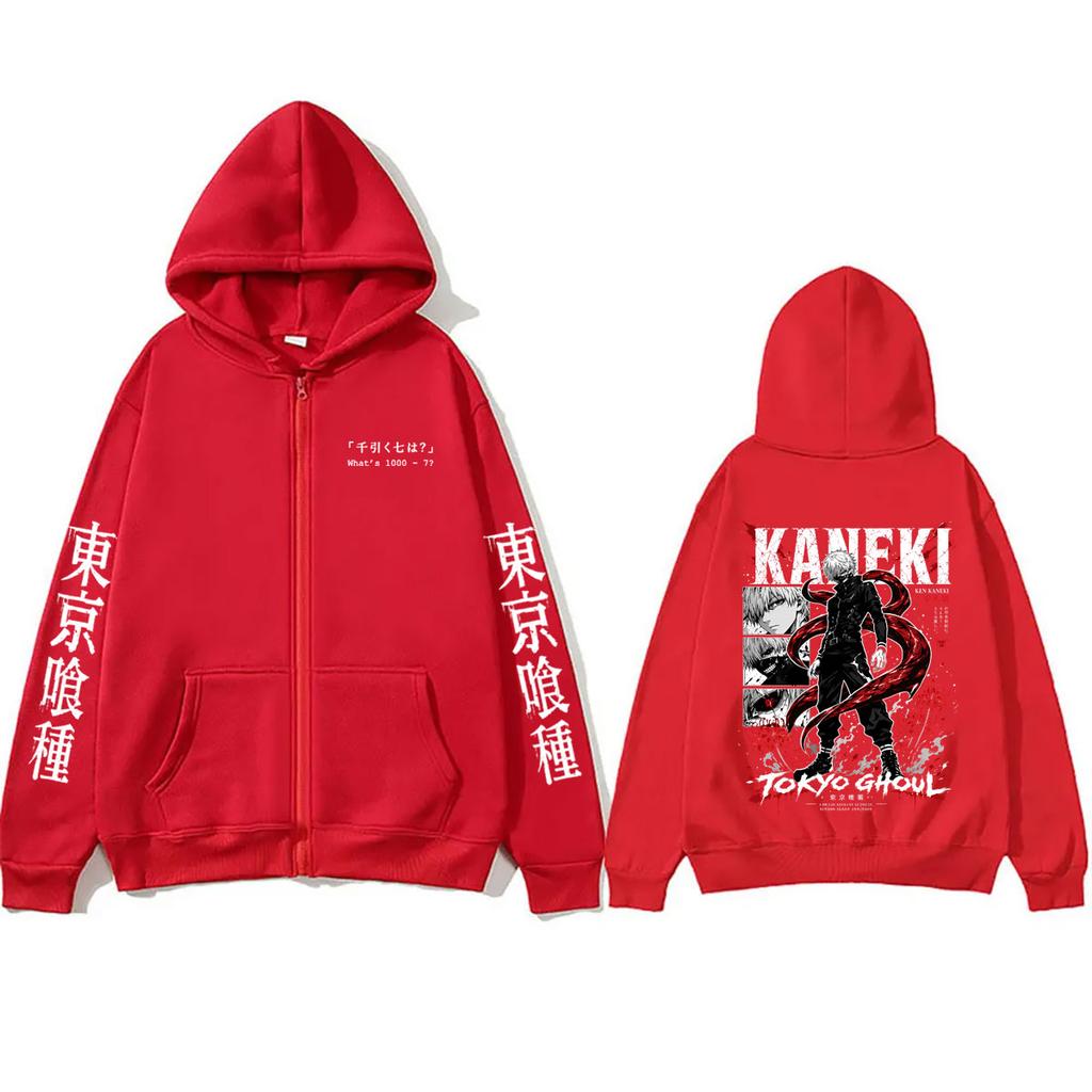 Anime Tokyo Ghoul Kaneki Ken Merch Zipper Hoodie Men Women Cartoon Manga Harajuku Zip Up Jacket Male Oversized Zip Up Sweatshirt