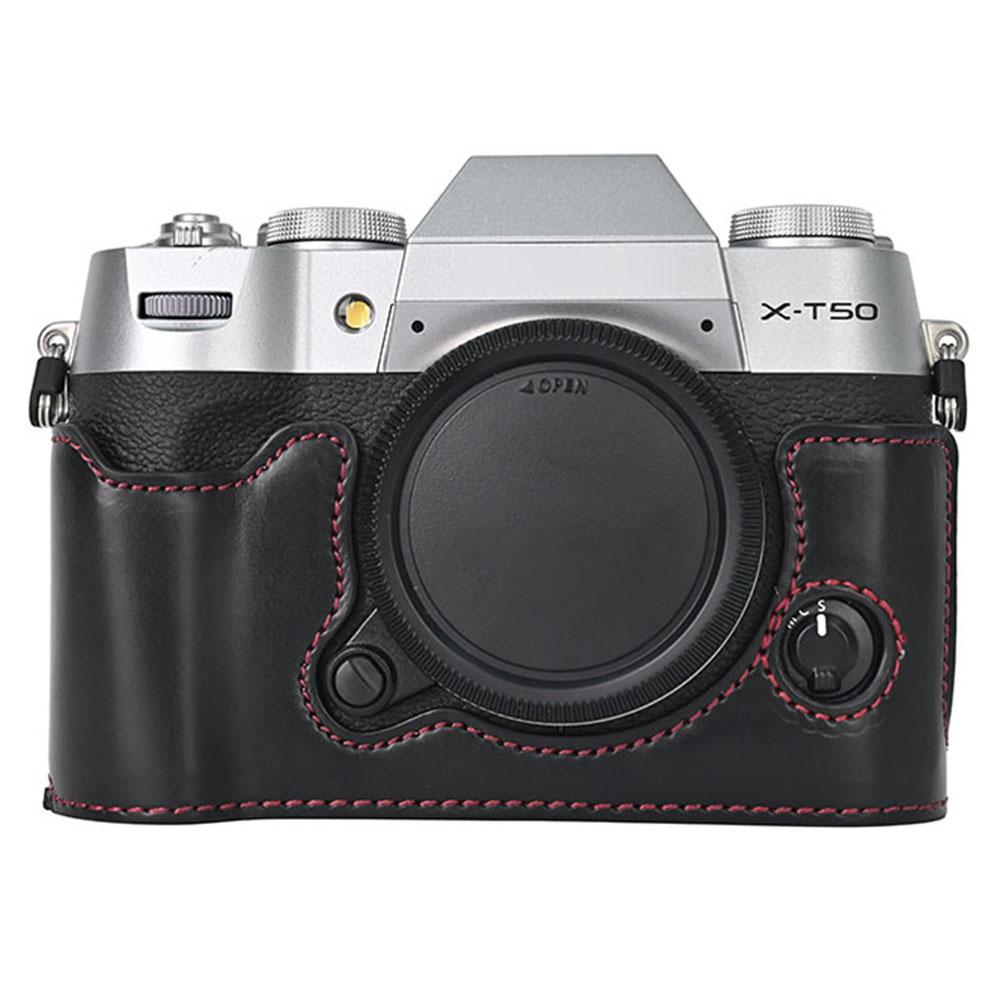 

For Fujifilm X-T50 PU Leather Half Case Grip Digital Camera Bag Cover with Opening Bottom D